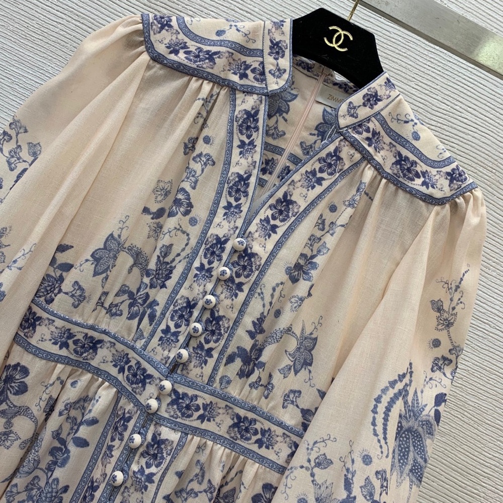 Zimmermann Beige Dress with Blue Floral Embroidery - Picture 2 of 9